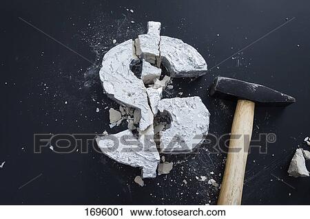 High angle view of broken concrete Dollar sign with hammer on table View Large Photo Image Stock Image - High angle view of broken concrete Dollar sign with hammer on table. Fotosearch