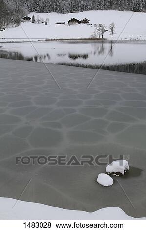 High angle view of frozen lake View Large Photo Image Stock Photo - High angle view of frozen lake. Fotosearch