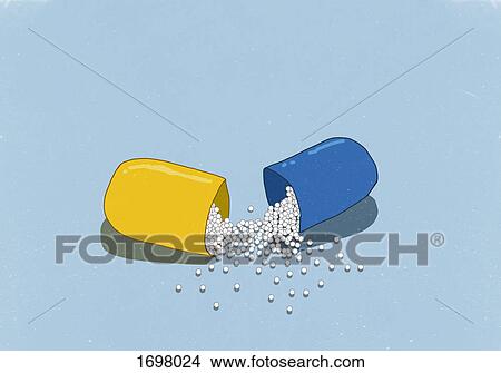High angle view of open capsule on blue background View Large Photo Image Picture - High angle view of open capsule on blue background. Fotosearch