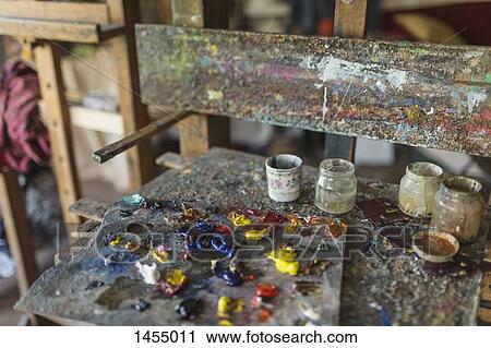 High angle view of palette in studio View Large Photo Image Stock Image - High angle view of palette in studio. Fotosearch