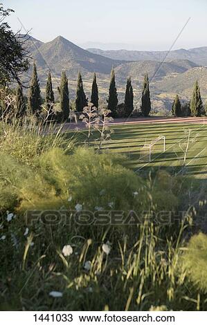 High angle view of soccer field by mountains against sky View Large Photo Image Stock Image - High angle view of soccer field by mountains against sky. Fotosearch