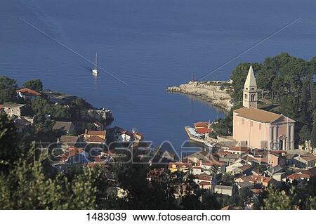 High angle view of town by lake View Large Photo Image Stock Photo - High angle view of town by lake. Fotosearch