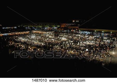Illuminated Jamaa el Fna square at night, Marrakesh, Morocco View Large Photo Image Stock Image - Illuminated Jamaa el Fna square at night, Marrakesh, Morocco. Fotosearch