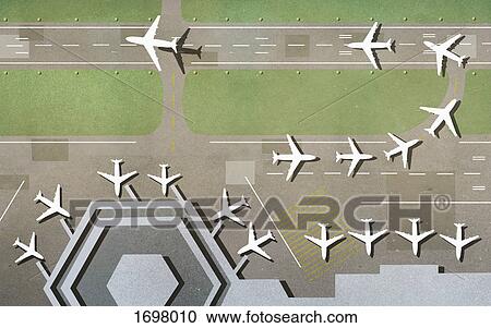 Illustration of airplanes on runway at airport View Large Photo Image Stock Image - Illustration of airplanes on runway at airport. Fotosearch