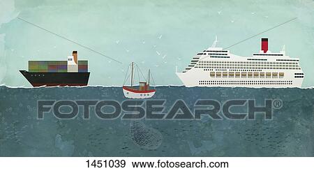 Illustration of boats sailing on sea View Large Illustration Stock Illustration - Illustration of boats sailing on sea. Fotosearch