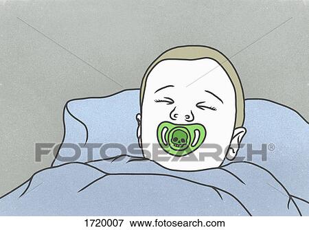 Stock Photo - Illustration of boy sleeping with pacifier against gray background. Fotosearch
