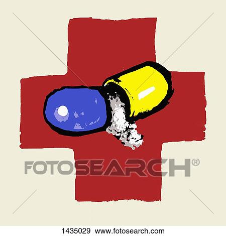 Illustration of broken capsule against the International Red Cross View Large Illustration Stock Illustration - Illustration of broken capsule against the International Red Cross . Fotosearch