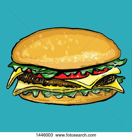 Illustration of burger against blue background View Large Illustration Drawing - Illustration of burger against blue background. Fotosearch