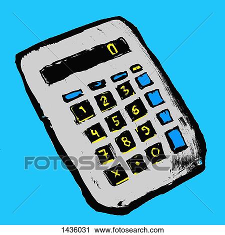 Clip Art - Illustration of calculator against blue background. Fotosearch
