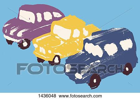 Stock Illustration - Illustration of cars parked in a row against blue background. Fotosearch