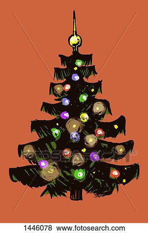 Stock Illustration - Illustration of Christmas tree against orange background. Fotosearch