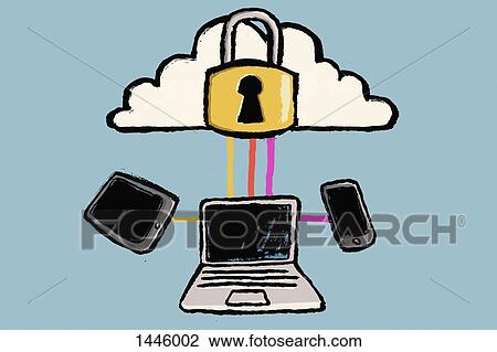 Drawing - Illustration of cloud computing against blue background. Fotosearch