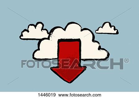 Illustration of clouds and red arrow symbol against blue background View Large Illustration Stock Illustration - Illustration of clouds and red arrow symbol against blue background. Fotosearch