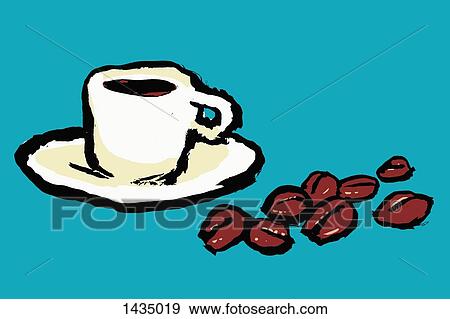 Illustration of coffee cup and beans against blue background View Large Illustration Stock Illustration - Illustration of coffee cup and beans against blue background. Fotosearch