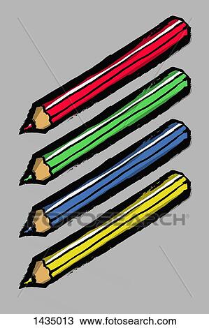 Drawing - Illustration of colored pencils against gray background. Fotosearch