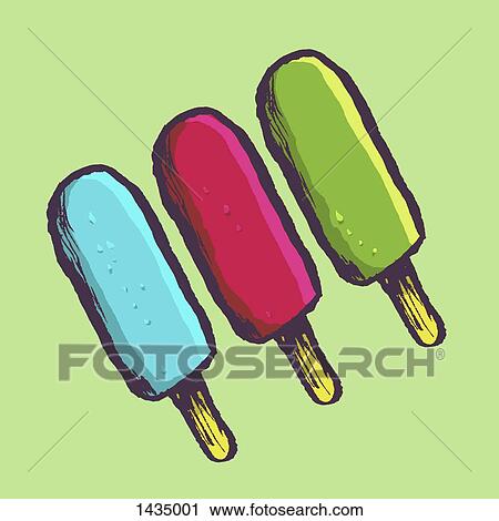 Clip Art - Illustration of colorful ice lollies against green background. Fotosearch