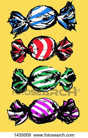 Illustration of colorful wrapped candies against yellow background View Large Illustration Stock Illustration - Illustration of colorful wrapped candies against yellow background. Fotosearch