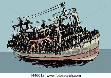 Illustration of crowd travelling in ship on sea View Large Illustration Drawing - Illustration of crowd travelling in ship on sea. Fotosearch