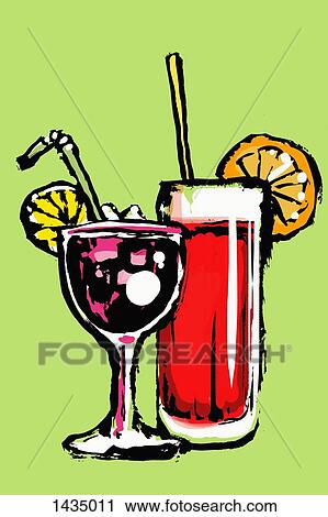 Clip Art - Illustration of fresh cocktails against green background. Fotosearch