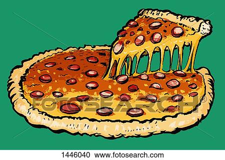 Clipart - Illustration of fresh pizza against green background. Fotosearch