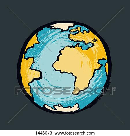 Drawing - Illustration of globe against black background. Fotosearch