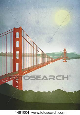 Illustration of Golden Gate Bridge over San Francisco Bay View Large Illustration Stock Illustration - Illustration of Golden Gate Bridge over San Francisco Bay. Fotosearch