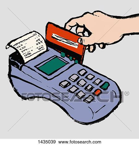 Illustration of hand swiping credit card in reader against gray background View Large Illustration Stock Illustration - Illustration of hand swiping credit card in reader against gray background. Fotosearch