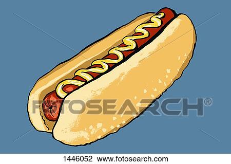 Drawing - Illustration of hotdog against blue background. Fotosearch