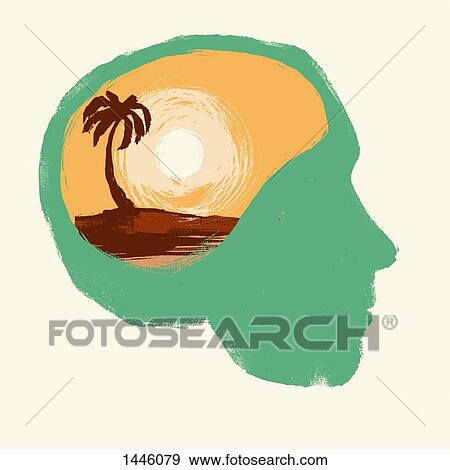 Stock Illustration - Illustration of human head against white background representing vacation concept. Fotosearch