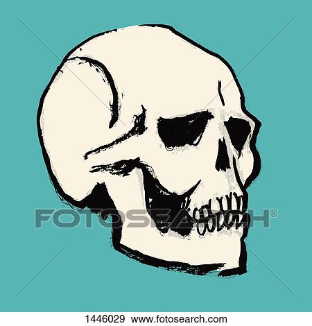 Stock Illustration - Illustration of human skull against blue background. Fotosearch