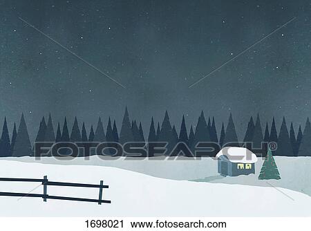Illustration of hut on snow field against sky at night View Large Photo Image Stock Image - Illustration of hut on snow field against sky at night. Fotosearch