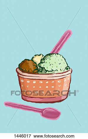 Stock Illustration - Illustration of ice cream cup against blue background. Fotosearch