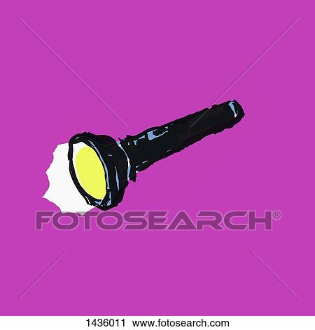 Clip Art - Illustration of illuminated flashlight against pink background. Fotosearch