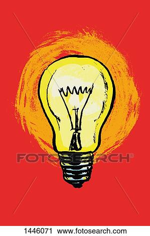 Illustration of illuminated light bulb against red background View Large Illustration Clip Art - Illustration of illuminated light bulb against red background. Fotosearch
