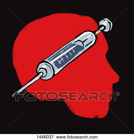 Stock Illustration - Illustration of injection in human head against black background. Fotosearch
