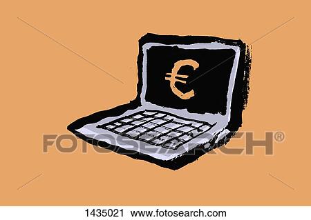 Illustration of laptop with euro sign against orange background View Large Illustration Clip Art - Illustration of laptop with euro sign against orange background. Fotosearch
