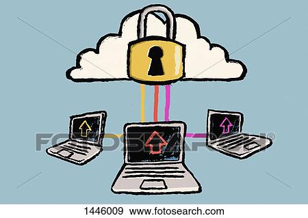 Illustration of laptops connected to cloud against blue background View Large Illustration Stock Illustration - Illustration of laptops connected to cloud against blue background. Fotosearch