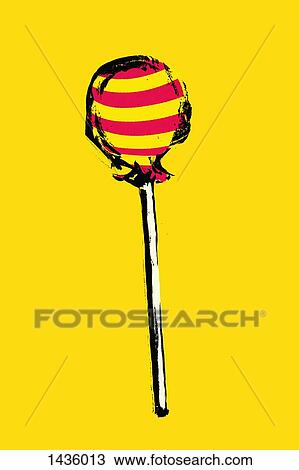 Drawing - Illustration of lollipop on yellow background. Fotosearch