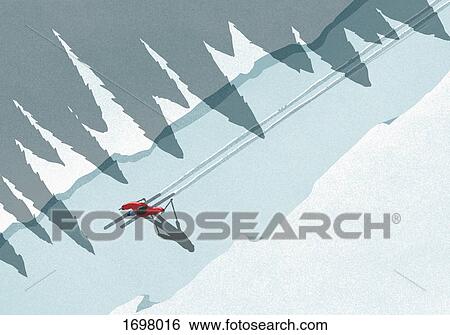 Illustration of man skiing during winter on sunny day View Large Photo Image Stock Photograph - Illustration of man skiing during winter on sunny day. Fotosearch