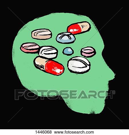 Illustration of medicines in human head against black background View Large Illustration Stock Illustration - Illustration of medicines in human head against black background. Fotosearch