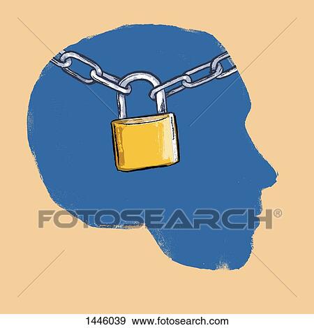 Stock Illustration - Illustration of padlock with chains human head against beige background. Fotosearch