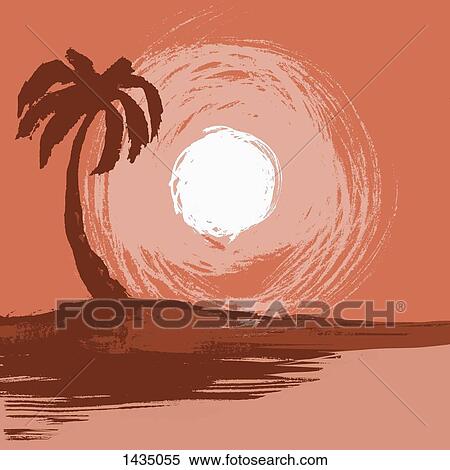 Illustration of palm tree by sea during sunset View Large Illustration Stock Illustration - Illustration of palm tree by sea during sunset. Fotosearch