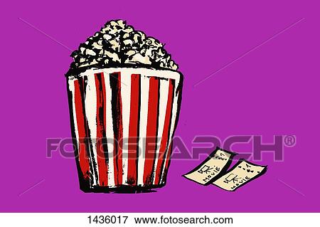 Illustration of popcorn box and movie tickets against pink background View Large Illustration Stock Illustration - Illustration of popcorn box and movie tickets against pink background. Fotosearch