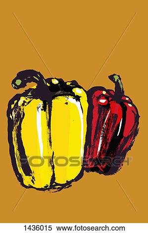 Illustration of red and yellow bell peppers against orange background View Large Illustration Stock Illustration - Illustration of red and yellow bell peppers against orange background. Fotosearch