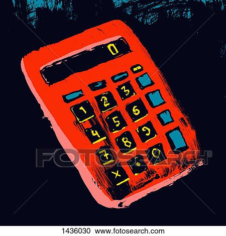 Clipart - Illustration of red calculator against black background. Fotosearch