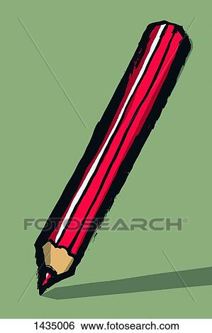 Stock Illustration - Illustration of red colored pencil against green background. Fotosearch
