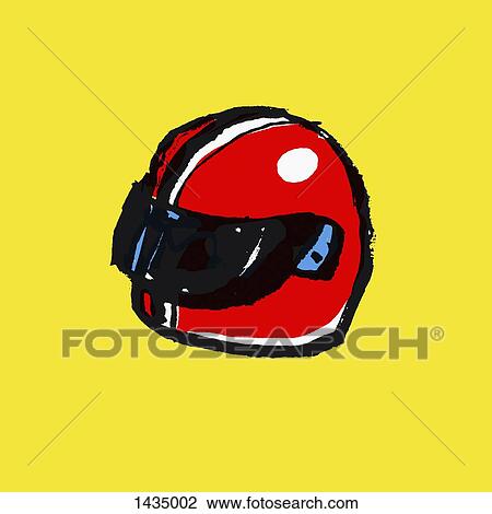 Drawing - Illustration of red helmet against yellow background. Fotosearch