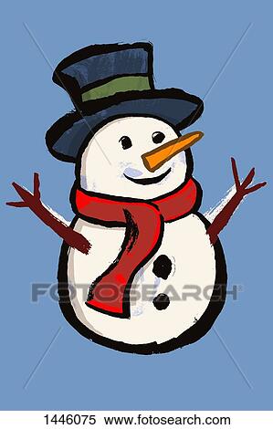 Stock Illustration - Illustration of snowman against blue background. Fotosearch