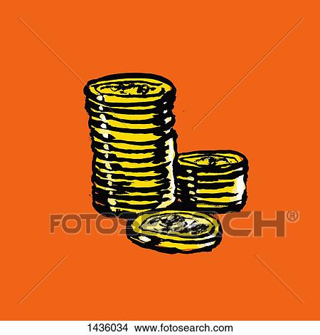 Illustration of stacked coins on orange background View Large Illustration Stock Illustration - Illustration of stacked coins on orange background. Fotosearch