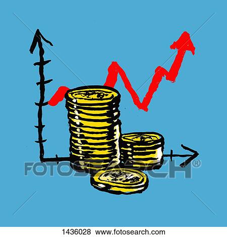 Illustration of stacked coins with upward moving graph against blue background View Large Illustration Stock Illustration - Illustration of stacked coins with upward moving graph against blue background. Fotosearch